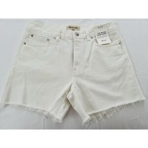 Madewell The Brynn Long White Denim Shorts High Rise Relaxed‎ Fit Pockets Sz W25